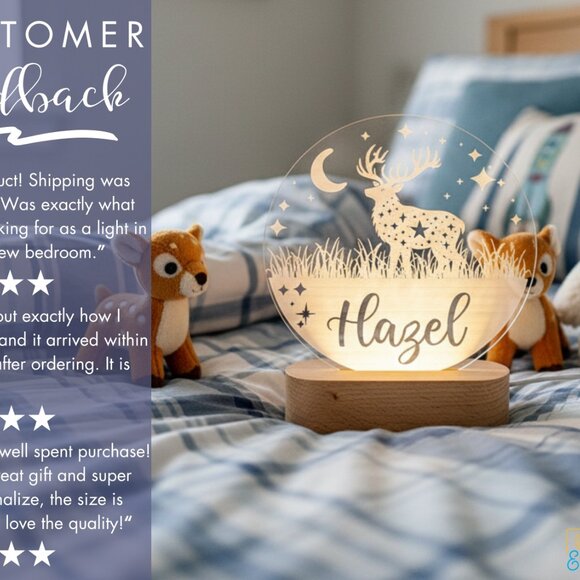 Deer Night Light – Personalized LED Name Lamp for Kids Bedroom - Picture 7 of 8